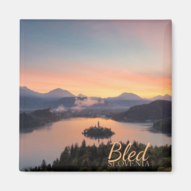 Aimant Levée de soleil sur l'aimant de texte Lake Bled (Devant)