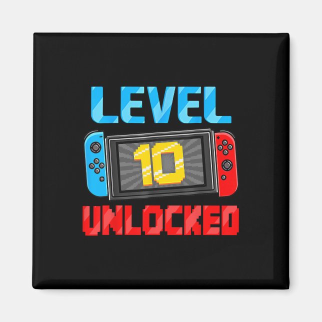 Aimant Level 10 Unlocked Gamer 10th Birthday Gift Video G (Devant)
