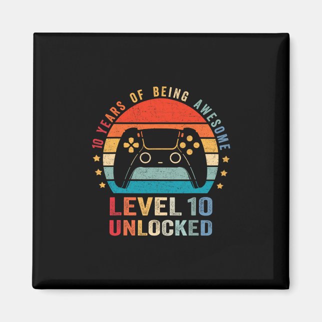Aimant Level 10 Unlocked Shirt Funny Video Gamer 10th Bir (Devant)