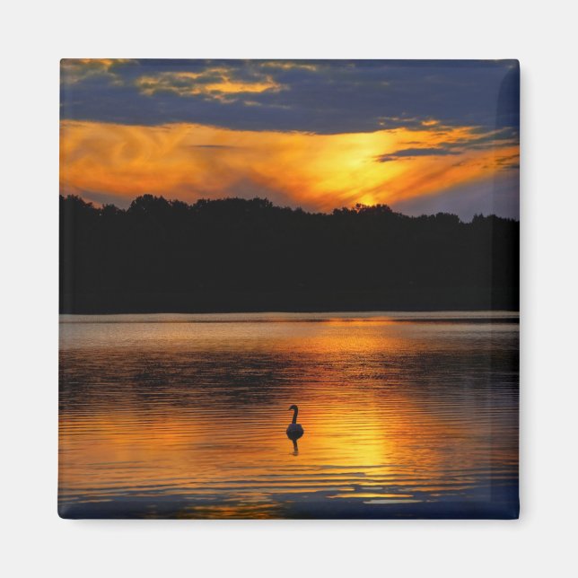 Aimant Lever du soleil au lac, photo pittoresque, (Devant)