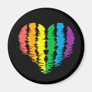 Aimant LGBT+pride. Arc-en-ciel du coeur.          Bouton