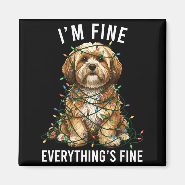 Aimant Lhasa Apso Christmas I'm Fine Everything Is Fine  (Devant)