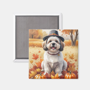 Aimant Lhasa Apso Dans l'Art de Thanksgiving aux Feuilles