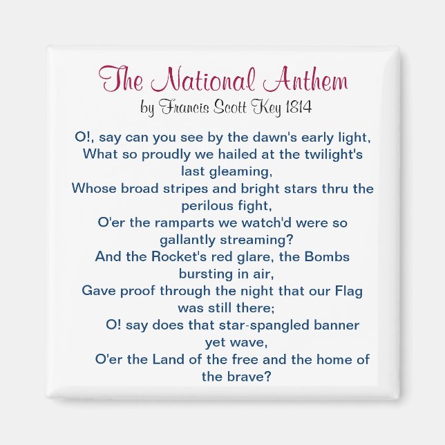 Aimant L'hymne national de Francis Scott Key 1814 (Devant)