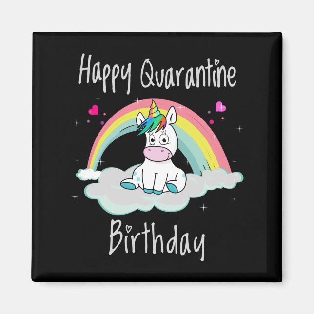 Aimant Licorne d'anniversaire de quarantaine arc-en-ciel (Devant)