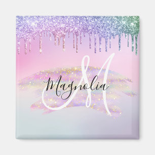 Aimant Licorne de Glam Rainbow Ombré Paillettes Rose Mono