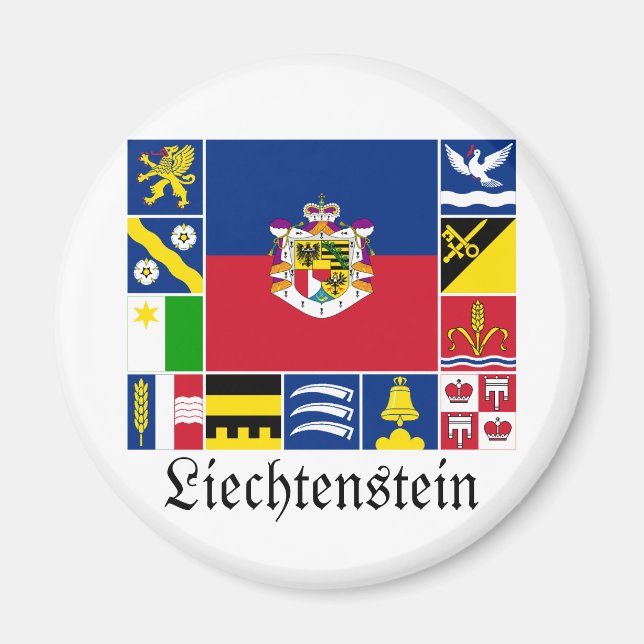 Aimant Liechtenstein et ses drapeaux de la Gemeinde (Devant)