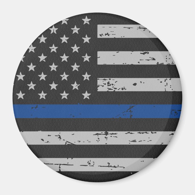 Aimant Ligne Bleue Mince - Officier de Police - Drapeau A (Devant)