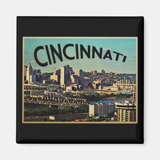Aimant Ligne Skyline Cincinnati vintage (Devant)