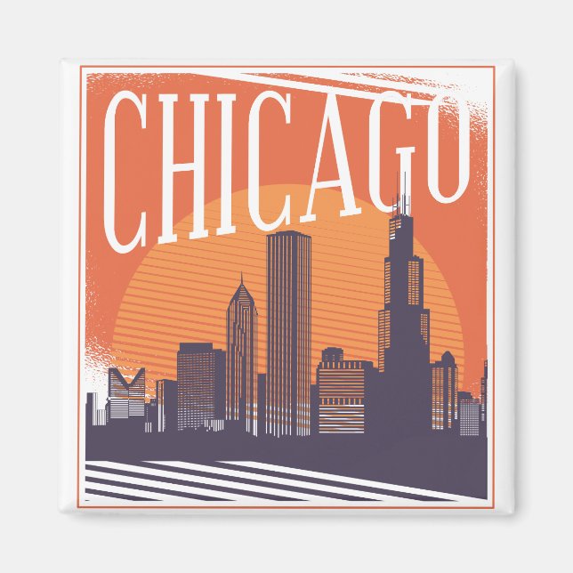 Aimant Ligne Vintage de Chicago Illinois (Devant)