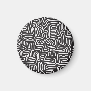 Aimant Lignes ondulées de doodle rétro : Monochrome