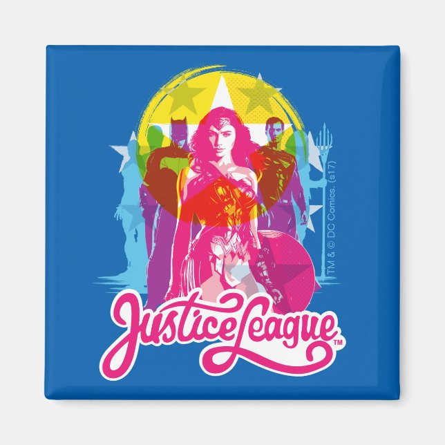Aimant Ligue de Justice | Retro Group & Logo Pop Art (Devant)