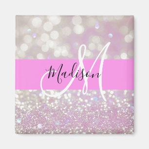 Aimant Lilac Girly Pailleté Paillettes Monogramme Nom