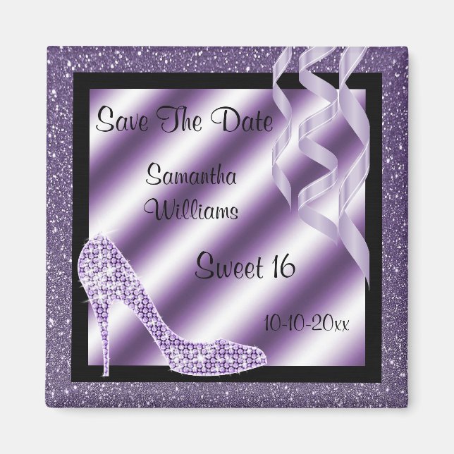 Aimant Lilac Glittery Stiletto & Streamers Sweet 16 (Devant)