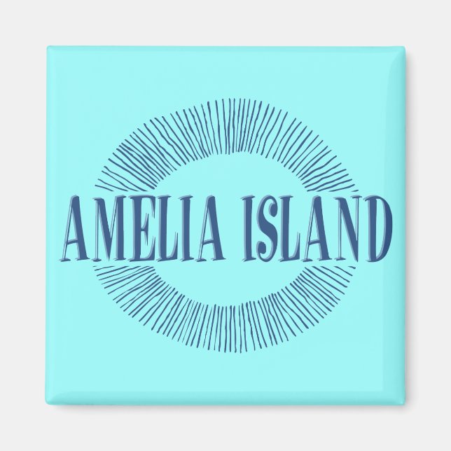 Aimant L'île d'Amelia en bleu avec design solaire (Devant)