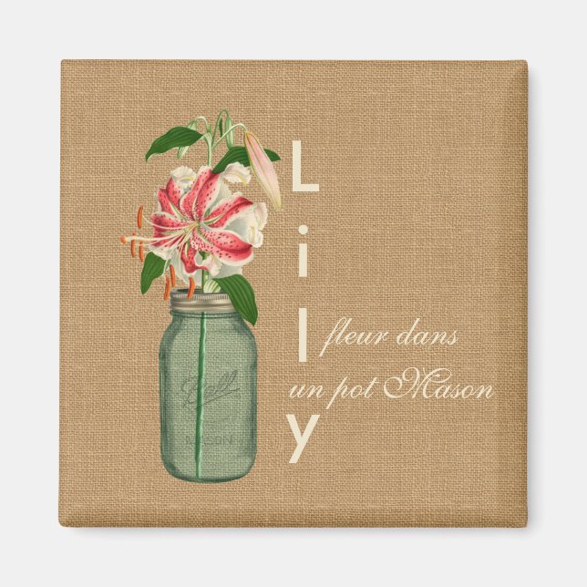 Aimant Lily fleur dans un pot Mason (Devant)