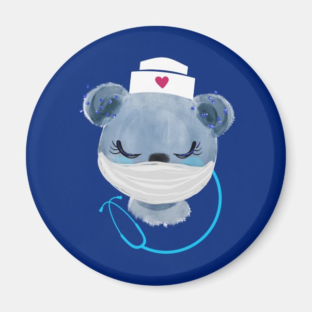 Aimant L'infirmière mignonne porte un masque Médicale (Devant)
