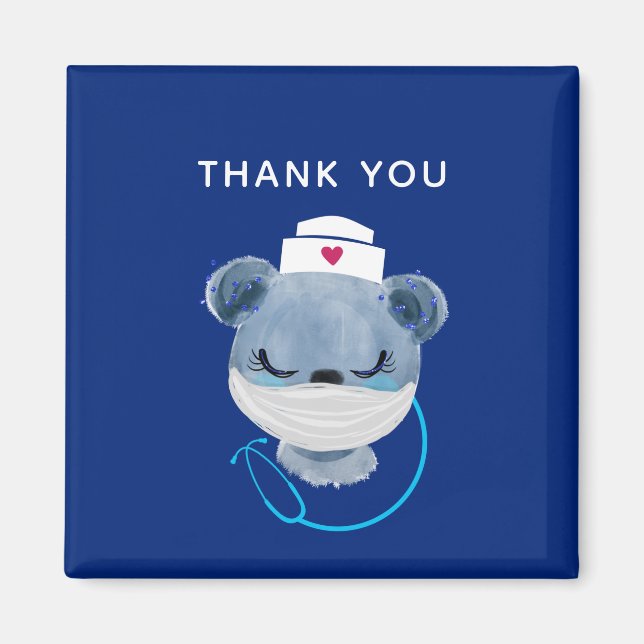 Aimant L'infirmière mignonne porte un Merci en masque Méd (Devant)