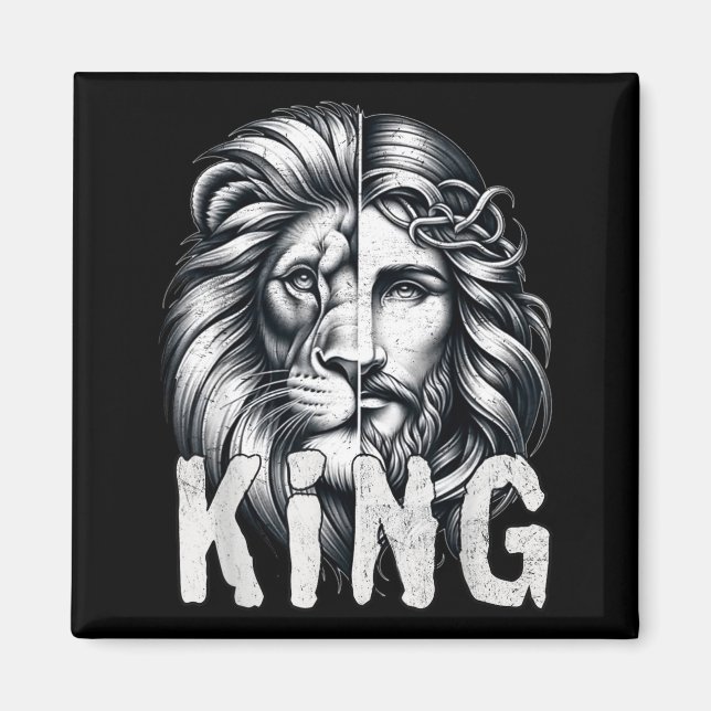 Aimant Lion And Jesus King Christian Faith Design  (Devant)