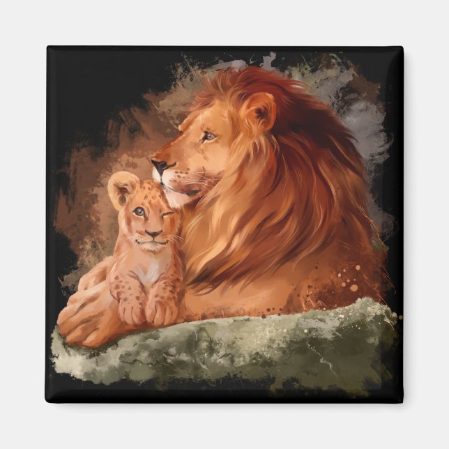 Aimant Lion papa et un petit lionceau (Devant)