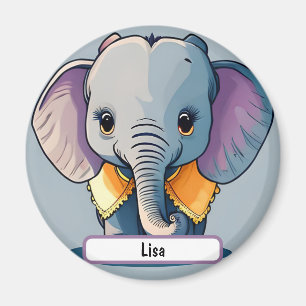 Aimant Lisa l'éléphant bébé, avec Nametag personnalisé!