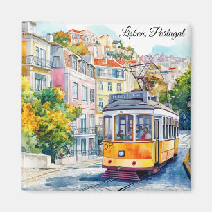 Aimant Lisbonne Portugal Scène Colorée de Tramway Ancien