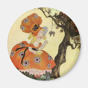 Aimant Little Miss Muffet & Spider, Vintage Mère Goose