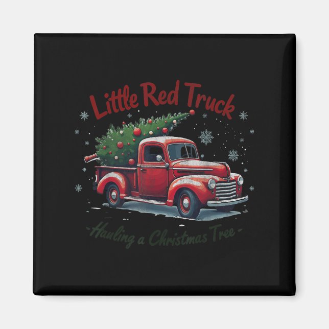 Aimant Little Red Truck Hauling A Christmas Tree Family M (Devant)