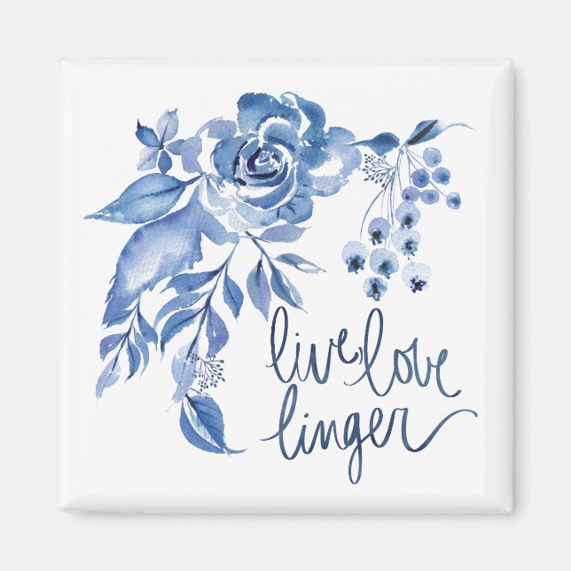 Aimant Live Love Linger | Floral Rose bleu (Devant)