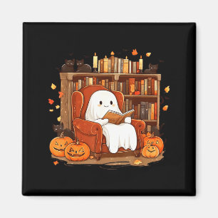 Aimant Livre de lecture fantôme avec chat noir Halloween