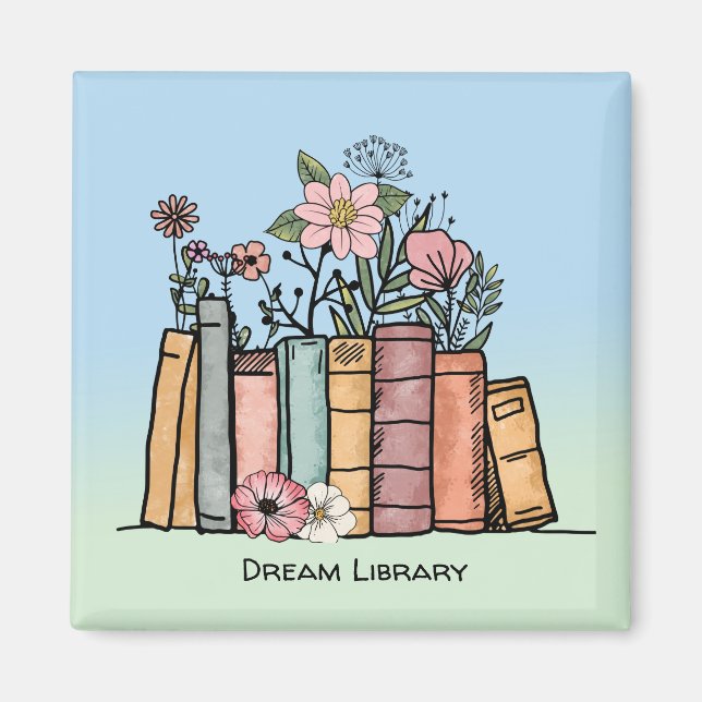 Aimant Livres et fleurs sauvages bibliothèque de rêve per (Devant)
