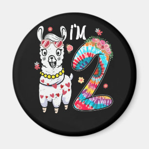 Aimant Llama J'ai 2 ans 2e anniversaire Tie Dye Farm