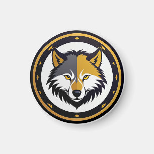 Aimant Logo à emblème de loup avec cercle doré