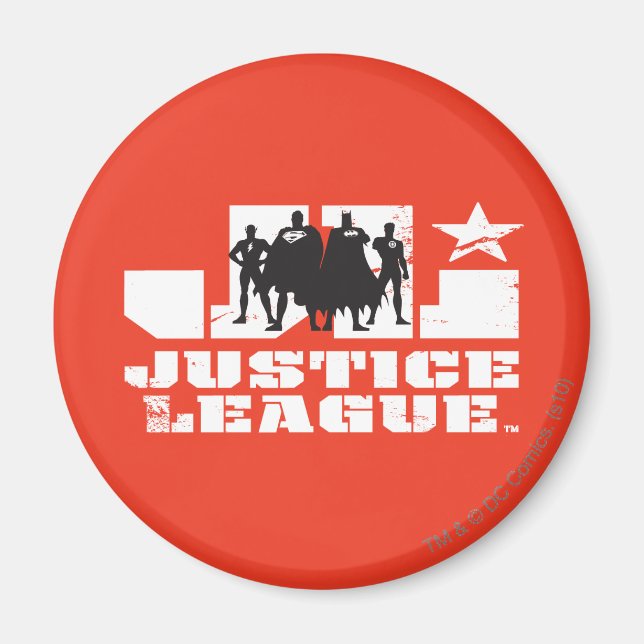 Aimant Logo de la Ligue de Justice et silhouettes de cara (Devant)