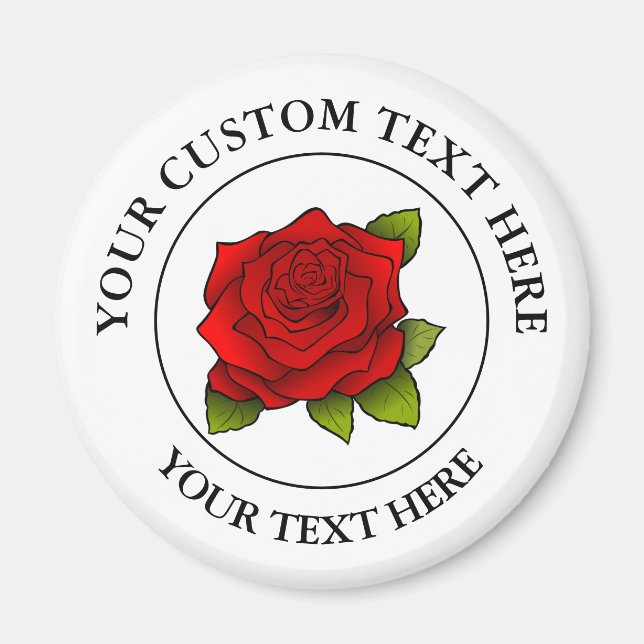 Aimant Logo de l'icône de texte personnalisé Rose rouge (Devant)