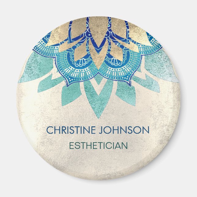 Aimant logo lotus turquoise bleu faux or (Devant)