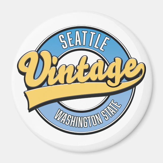 Aimant Logo rétro de Seattle, État de Washington. (Devant)