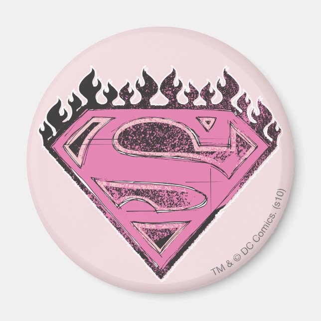 Aimant Logo Supergirl rose avec flammes (Devant)