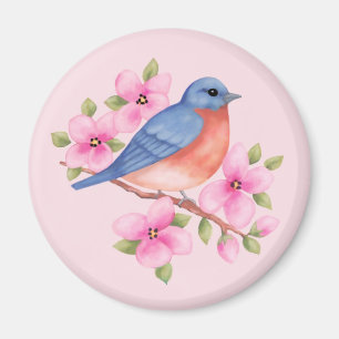 Aimant L'oiseau bleu avec le rose fleurit l'aimant