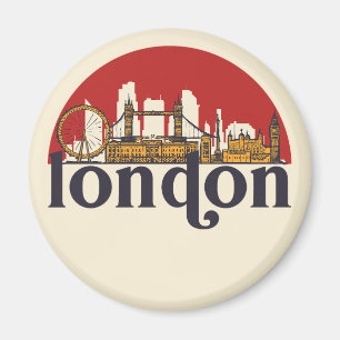 Aimant Londres Angleterre Retro City Skyline City Art