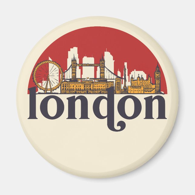 Aimant Londres Angleterre Retro City Skyline City Art (Devant)
