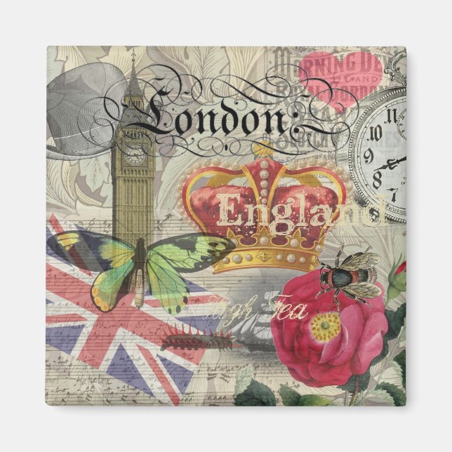 Aimant Londres Angleterre Voyage Europe Vintage Art (Devant)