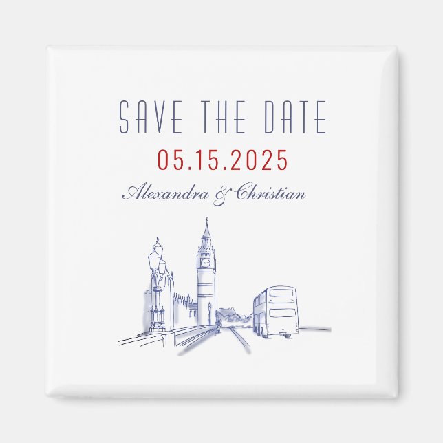 Aimant Londres Mariage Enregistrer La Date Invitation (Devant)