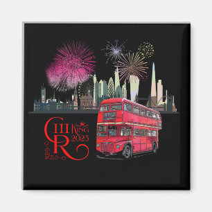 Aimant Londres skyscape Red Bus Coronation 2023 Fireworks