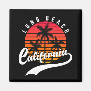 Aimant Long Beach Retro Coucher De Soleil Et Palmiers Mag