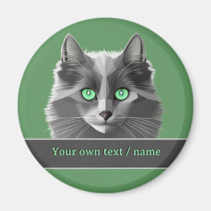 Aimant Long-haired Gray Kitty - Green-eyed Cat Face