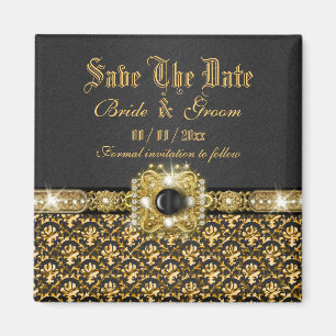 Aimant L'or noir "enregistrer la date" mariage damassé