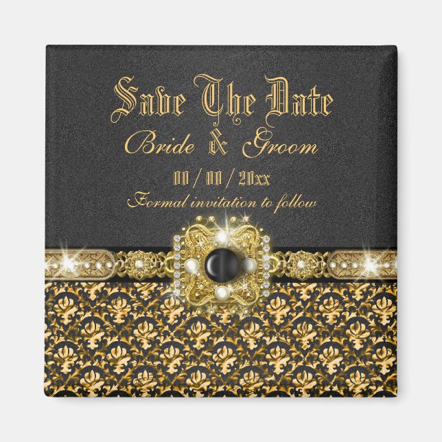 Aimant L'or noir "enregistrer la date" mariage damassé (Devant)