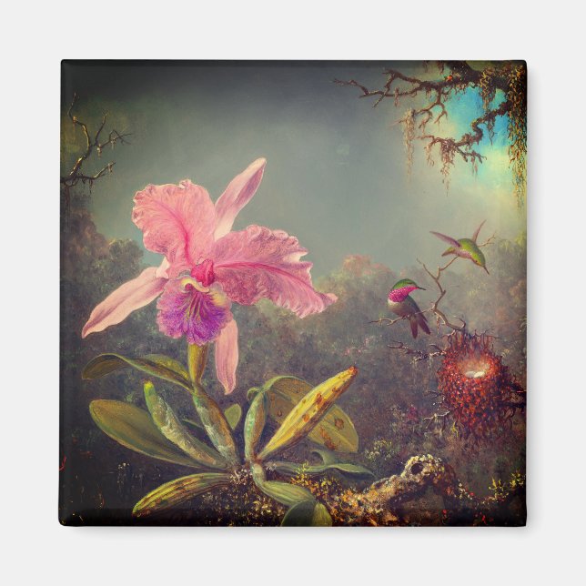 Aimant L'orchidée de Cattleya et trois colibris Heade (Devant)