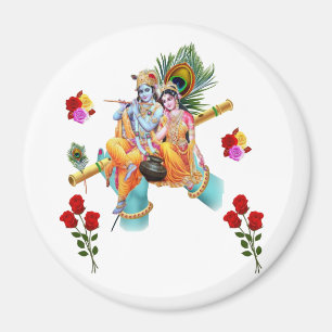 Aimant lord krishna assise avec radha dégustant de la flû